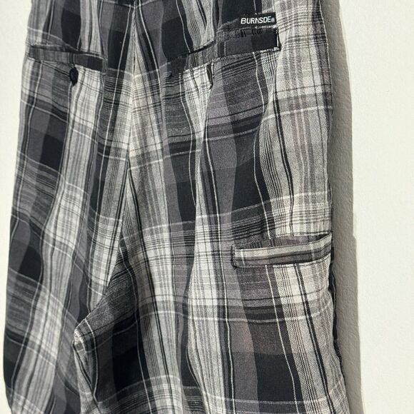 Burnside Shorts Mens 32 Fits 29 Gray Black Plaid Chino Slash Pockets Lightweight - Picture 6 of 9
